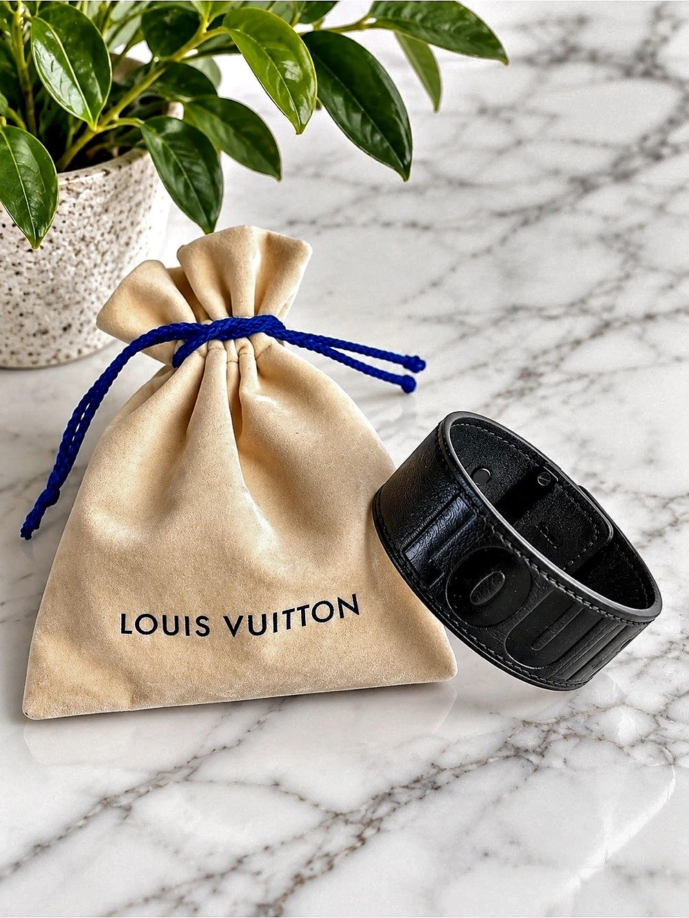 Louis Vuitton Black Leather Cuff Bracelet